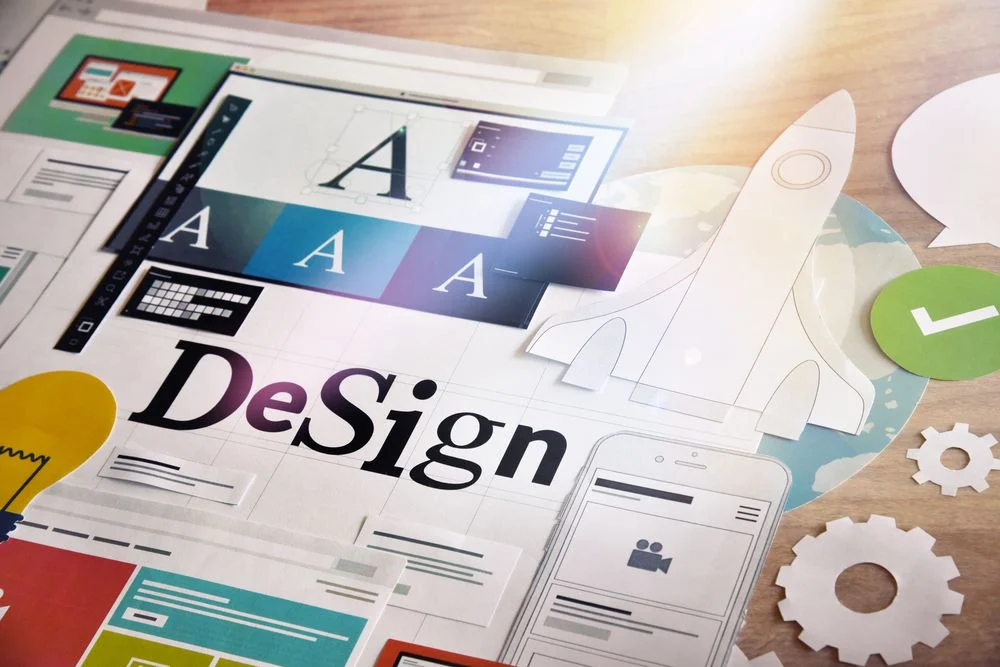 Creative process. Concept for different categories of design, graphic and website design, logo, stationary and product