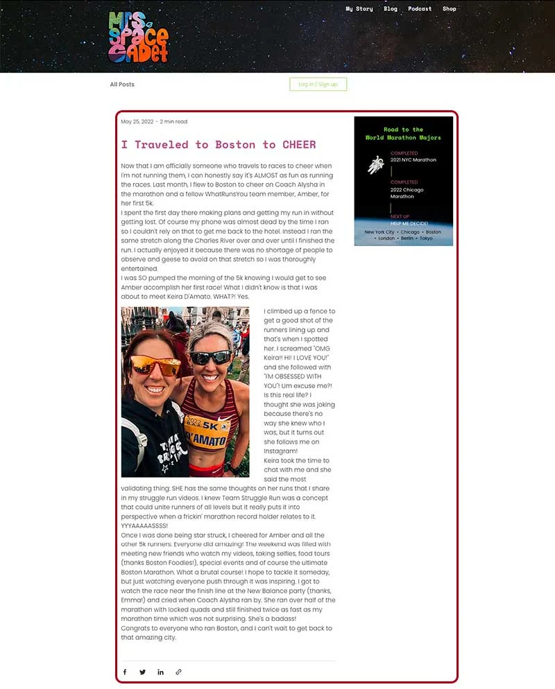 Screenshot of Mrs. Space Cadet's blog