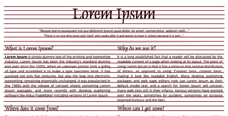 Screenshot of Lorem Ipsum's homepage which shows the baseline grid system