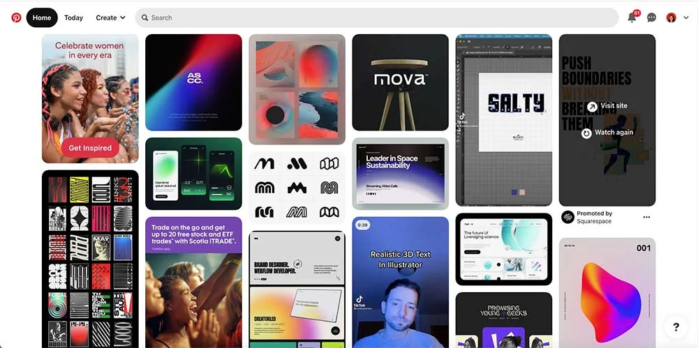 An image showing how Pinterest achieves a responsive web design using a modular grid system