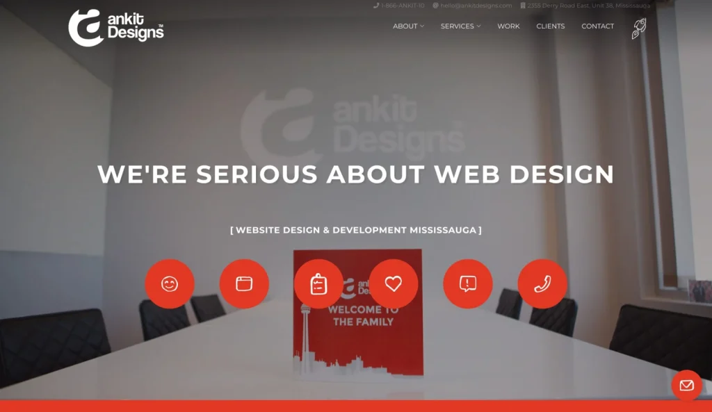 A screenshot of Ankit Designs homepage showcasing our website layout with a navigation menu, calls to action and contact