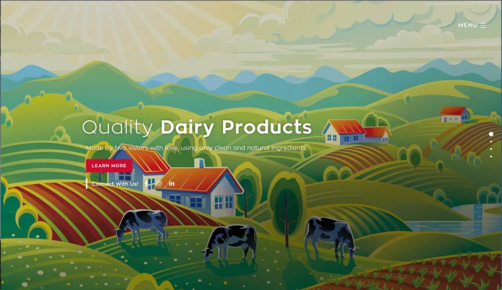 A screenshot of Hans Dairy's website with a visually appealing color scheme and typography