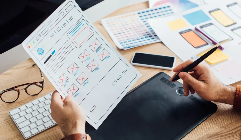 A website with a professional design using handdrawn wireframes