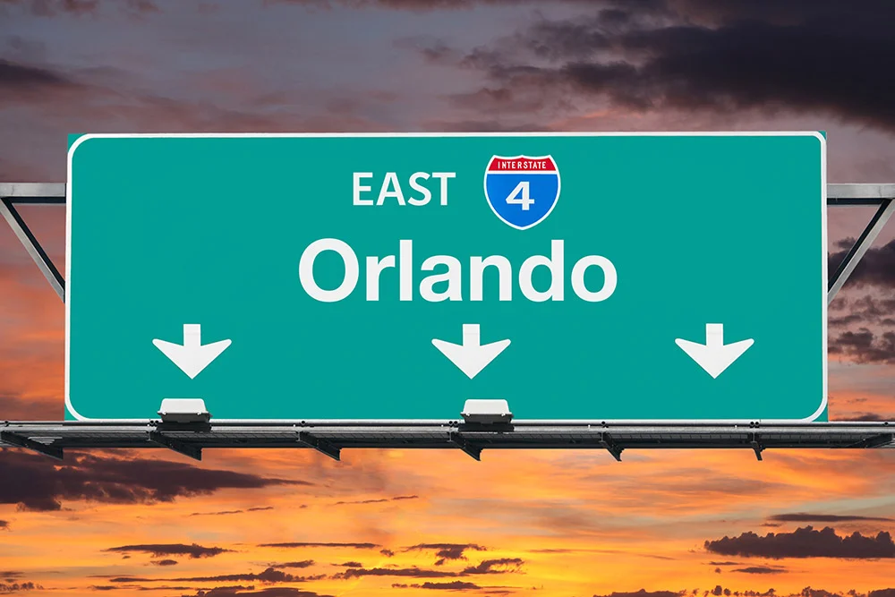 Highway sign pointing to Orlando.